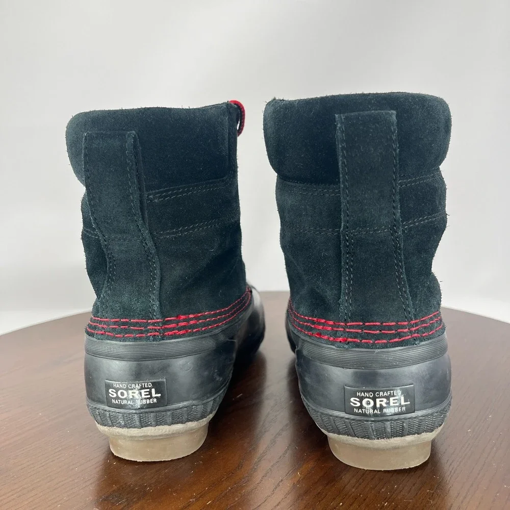 Sorel Cheyanne II‎ Youth Girls Boots 4 Black Red Suede Waterproof Duck Shoes